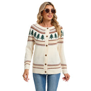 Eloise Fontaine | Christmas Tree Jacquard Sweater Cardigan For Women
