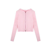 Mireille Fontanet | Striped Zip-Up Hooded Knit Cardigan For Women