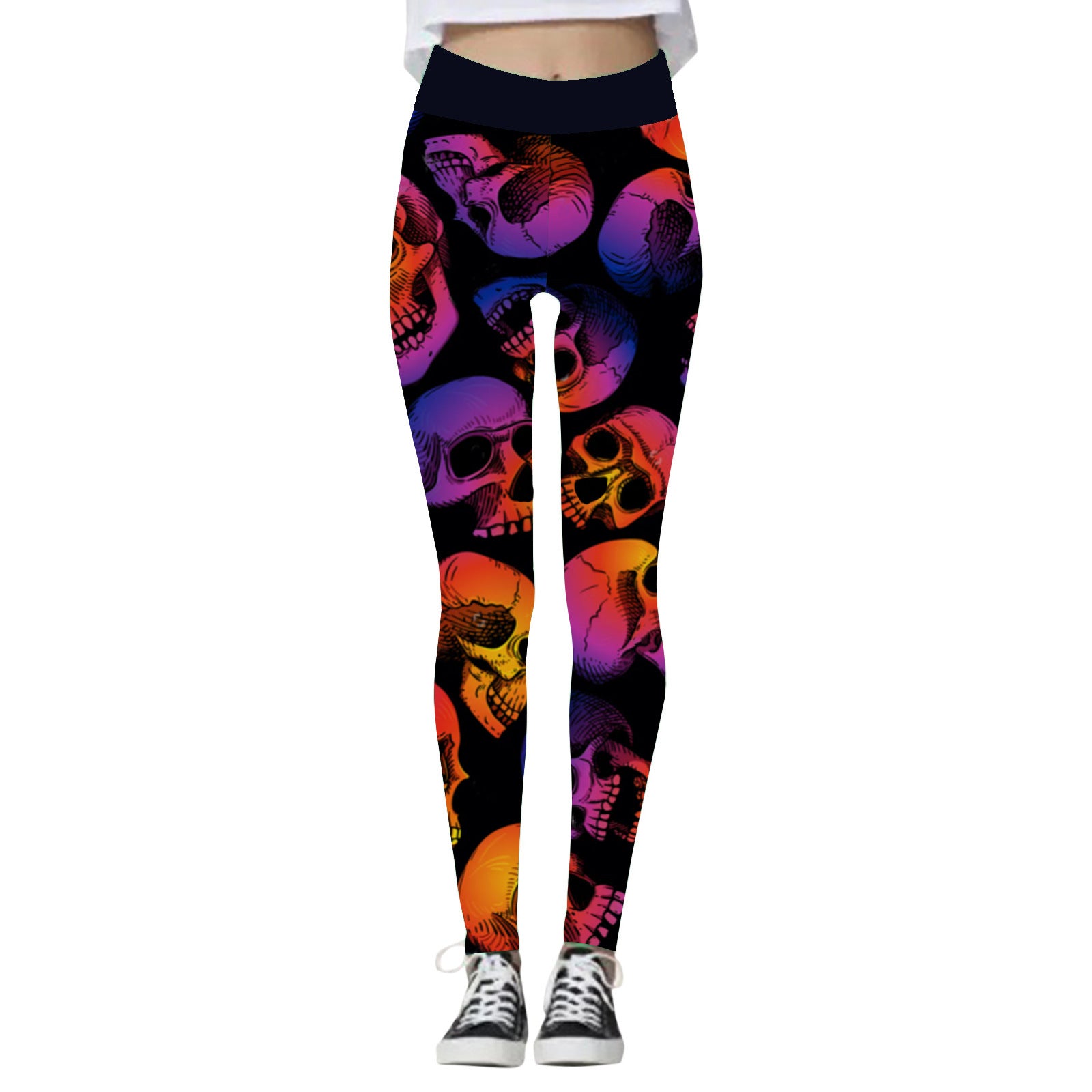 Black Cat Society | Skull & Pumpkin Halloween Leggings For Women