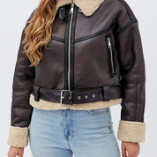 Margaux Ferrand | Cropped Shearling-Lined Leather Jacket For Women