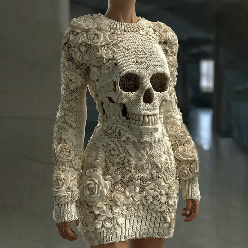 Seraphine Blackwood | Halloween Skeleton Print Long Sleeve Maxi Dress For Women