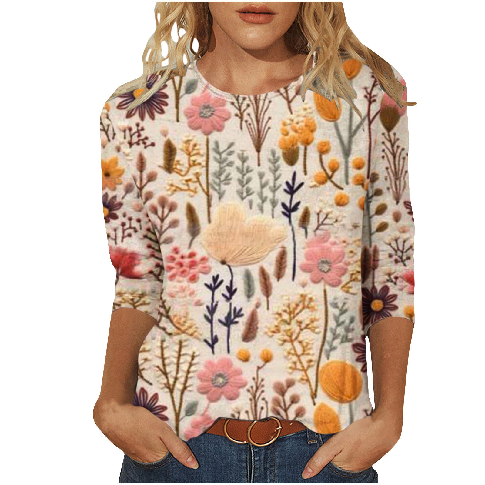 Isadora Winslow | 3D Floral Print Round Neck Top For Women