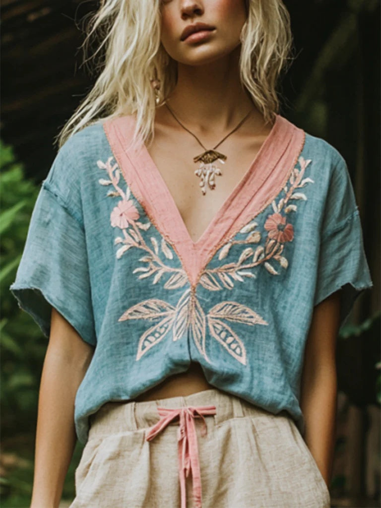 Marguerite Delacroix | Floral Embroidered Boho Blouse For Women