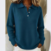Hettie Pagwood | Button Polo Collar Knit Sweater For Women