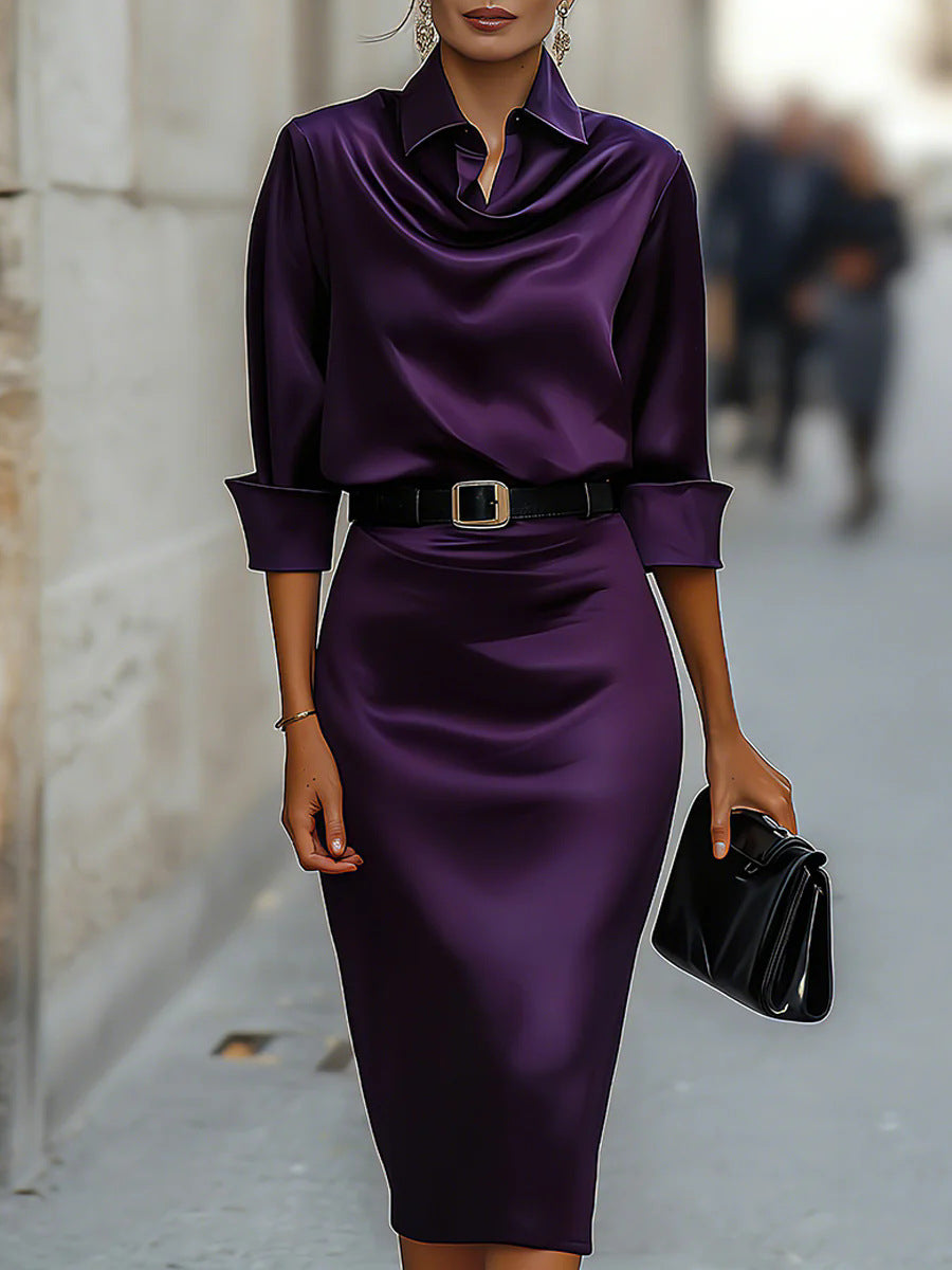 Yara Wickhurst | Satin Cowl Neck Party Midi Dress For Women (Christmas / NYE)