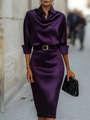 Yara Wickhurst | Satin Cowl Neck Party Midi Dress For Women (Christmas / NYE)