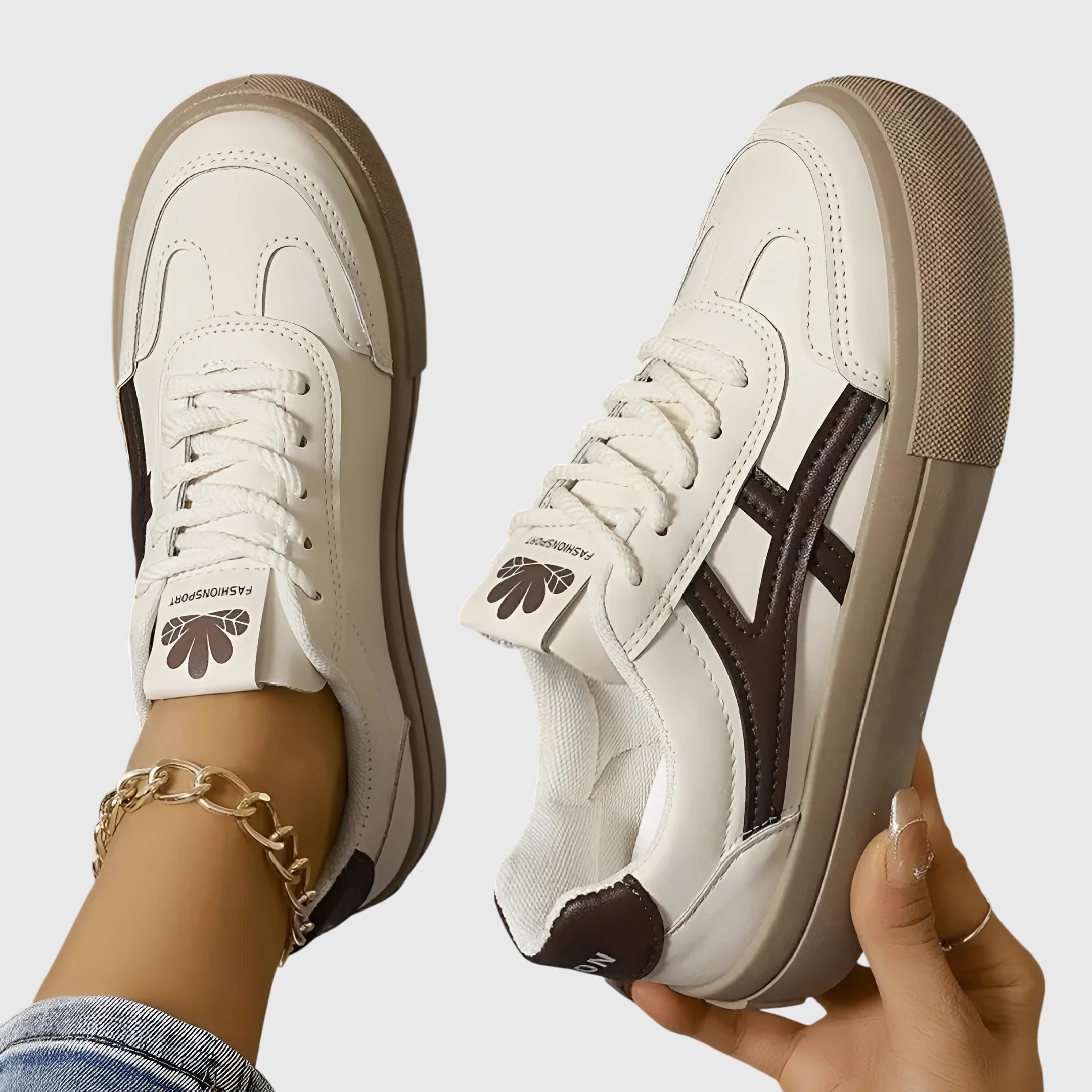 Vittoria Blanchard | White & Navy Lace-Up Platform Sneakers