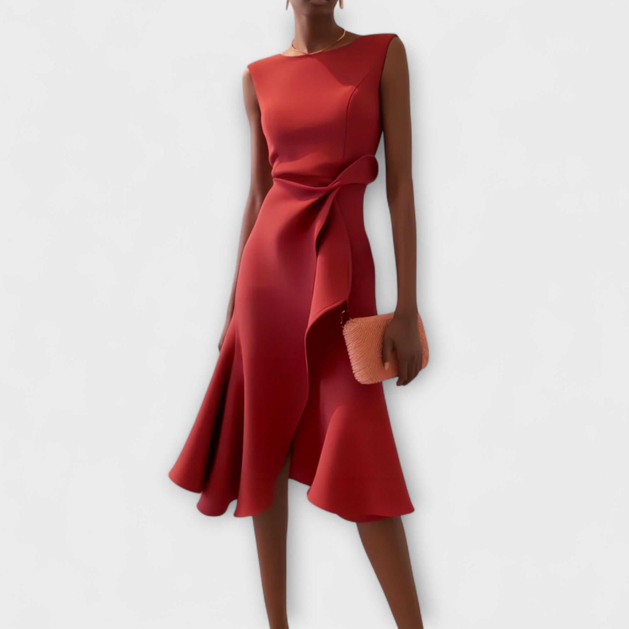 Sylvaine Beaumont | Red Sleeveless Asymmetric Draped Midi Dress