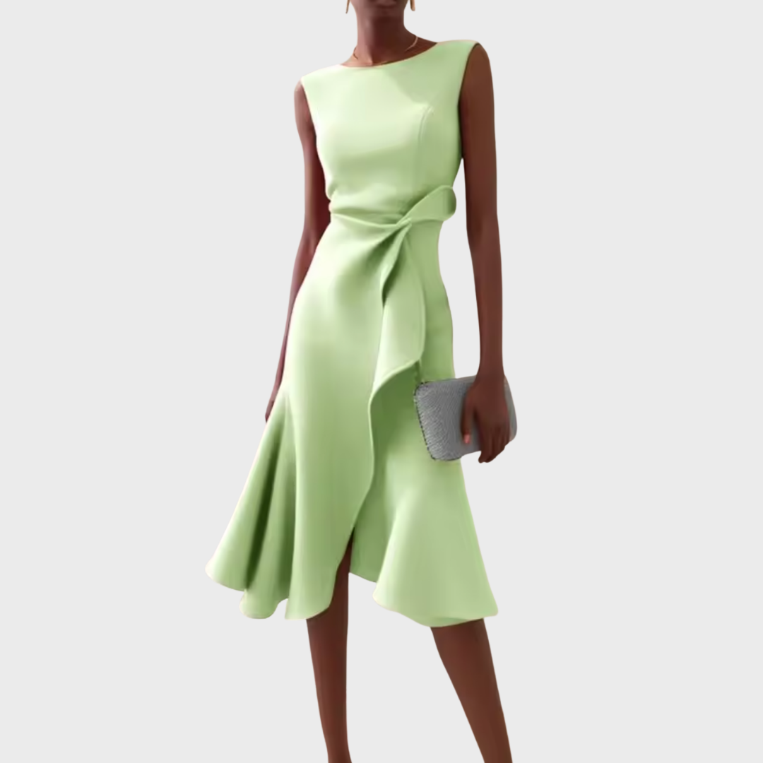 Sylvaine Beaumont | Red Sleeveless Asymmetric Draped Midi Dress