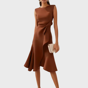 Sylvaine Beaumont | Red Sleeveless Asymmetric Draped Midi Dress