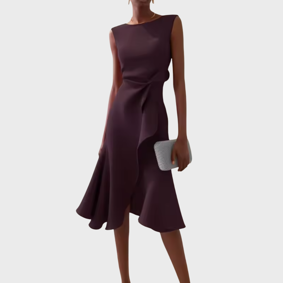 Sylvaine Beaumont | Red Sleeveless Asymmetric Draped Midi Dress