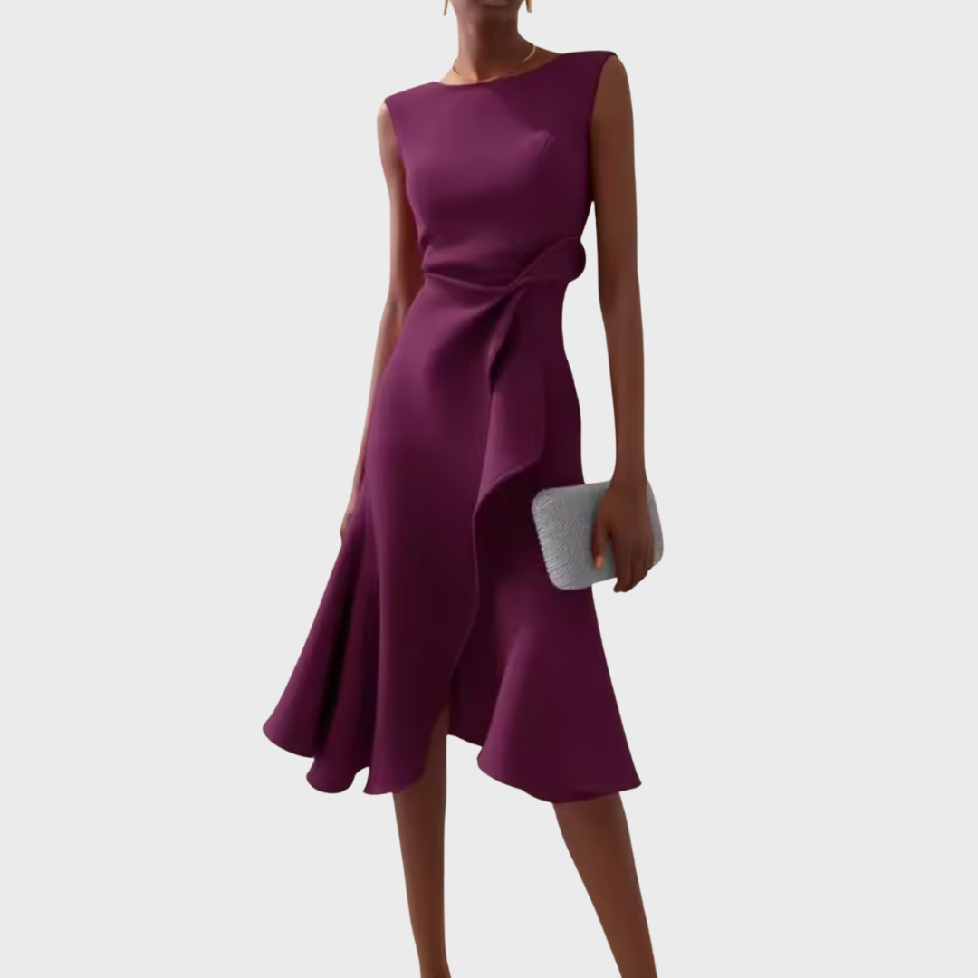 Sylvaine Beaumont | Red Sleeveless Asymmetric Draped Midi Dress