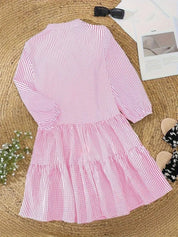 Clotilde Beauverne | Pink Gingham Button-Down Mini Dress with 3/4 Sleeves