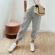 Adelaine Vossworth | Pink Striped Elastic Waist Cropped Pants