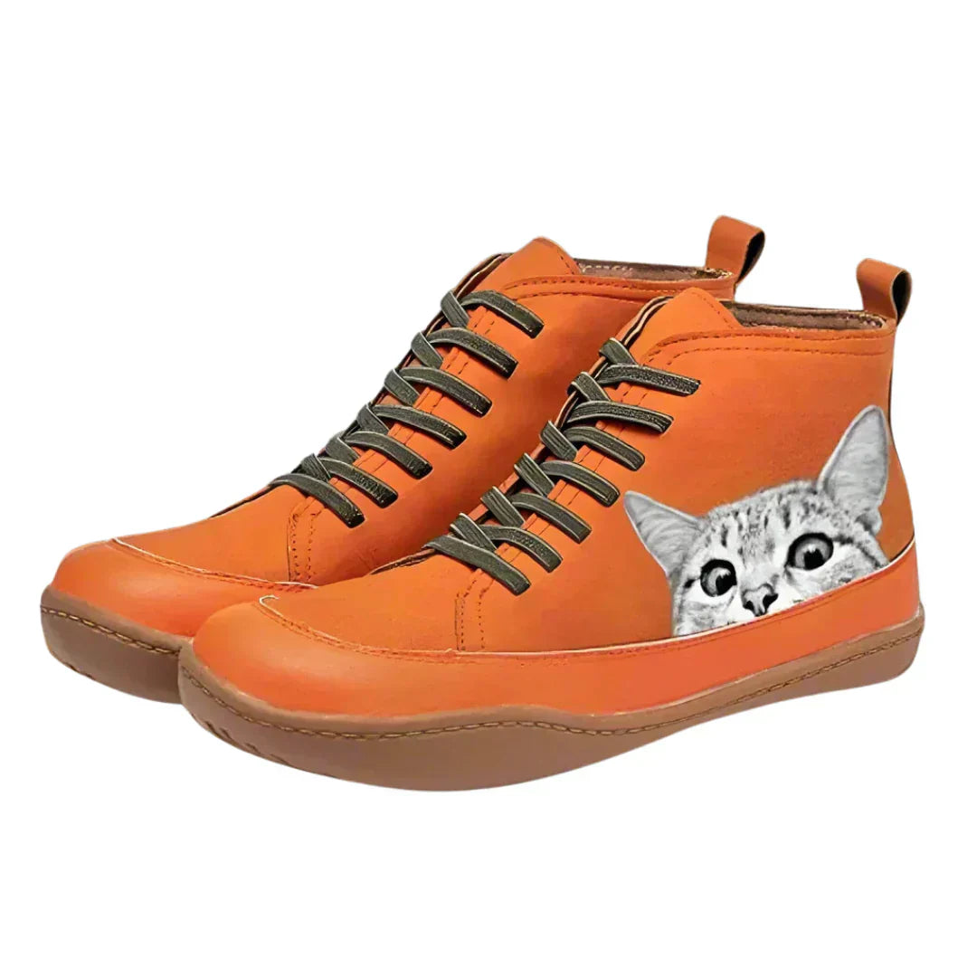 Isabella Fontaine | Cat Print High-Top Boots For Women