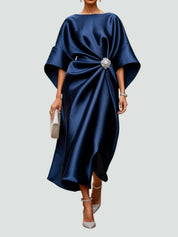 Elspeth Fairbourne | Navy Blue Satin Batwing Midi Dress