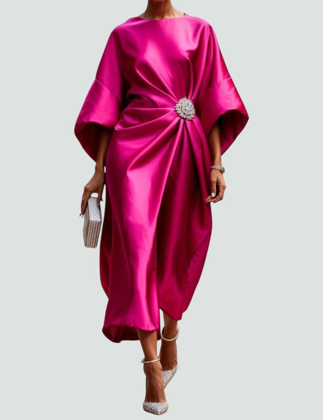 Elspeth Fairbourne | Navy Blue Satin Batwing Midi Dress