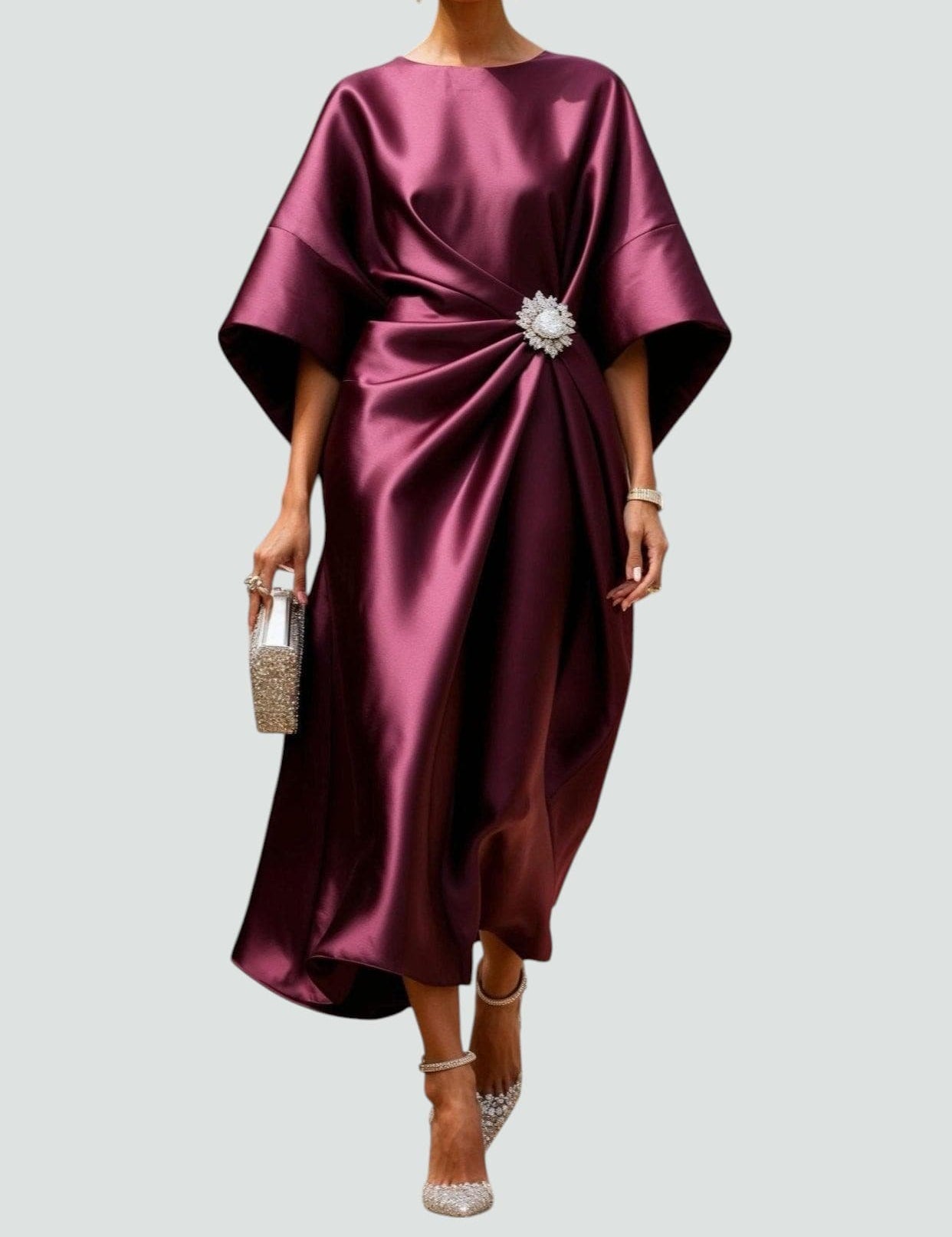 Elspeth Fairbourne | Navy Blue Satin Batwing Midi Dress