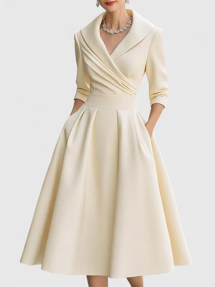 Nicolette Valmonde | Black A-Line Midi Dress with 3/4 Sleeves