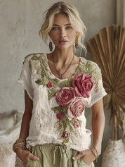 Marguerite Delacroix | Floral Embroidered Boho Blouse For Women