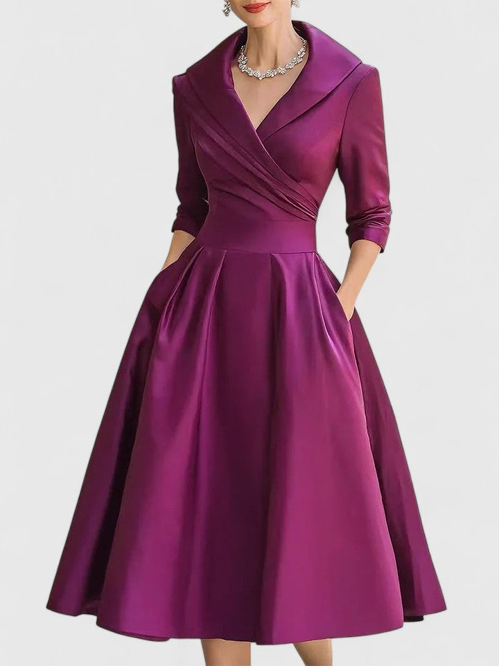 Nicolette Valmonde | Black A-Line Midi Dress with 3/4 Sleeves