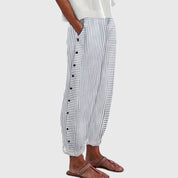 Alaric Beaumont | Blue Striped Wide-Leg Linen Pants