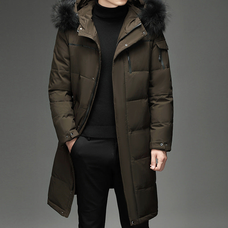 Stone Dorworth | Faux Fur-Trim Hooded Long Down Coat For Men