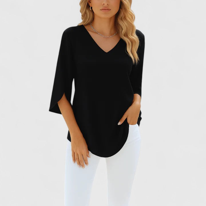 Nadine Ashbourne | Black V-Neck 3/4 Sleeve Blouse