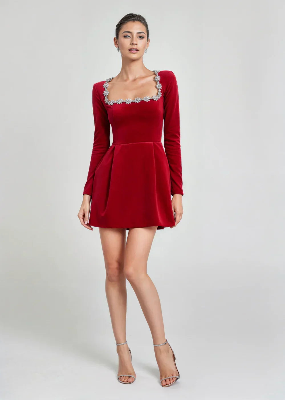Margaux Delacourt | Velvet Cocktail Dress With Crystal Neckline