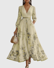 Lucienne Hartwell | Floral Pleated Midi Dress with V-Neck