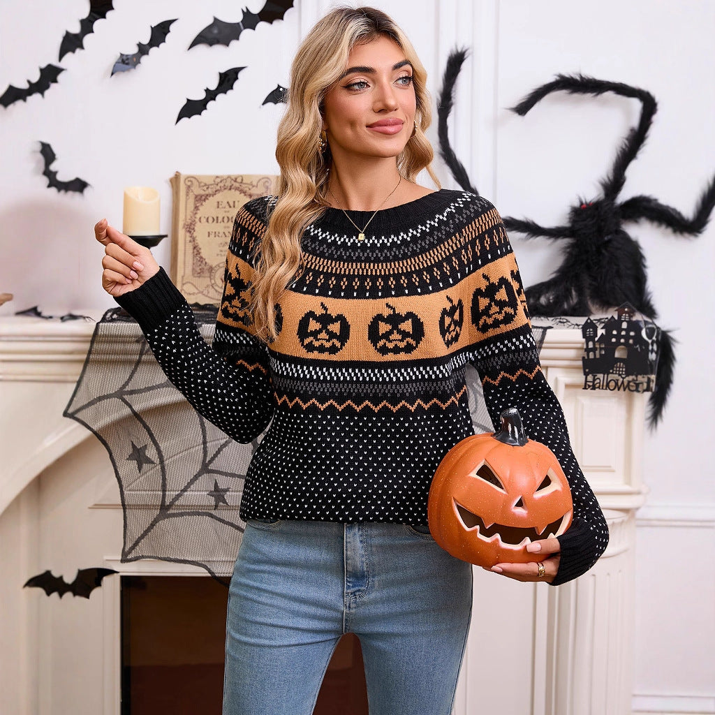 Hazel Winthorpe | Halloween Pumpkin Knit Sweater For Women