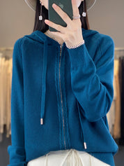 Emilie Cadieux | Hooded Zip-Up Cardigan Sweater For Women