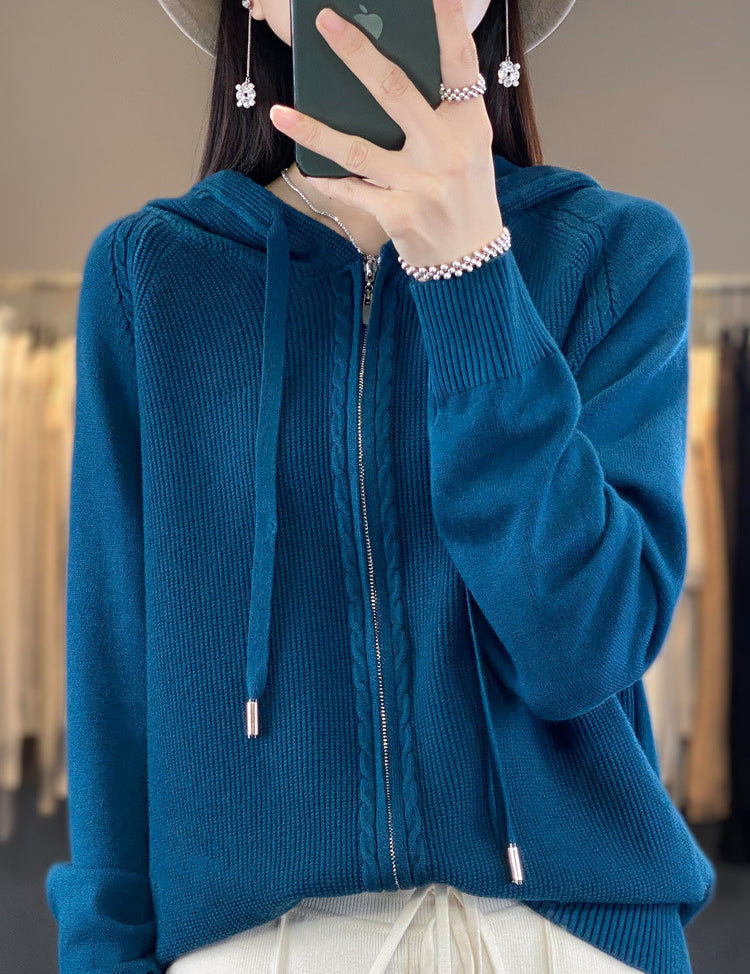 Emilie Cadieux | Hooded Zip-Up Cardigan Sweater For Women