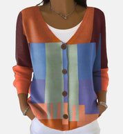 Elara Bloomfield | Printed Button-Up Knit Cardigan For Women