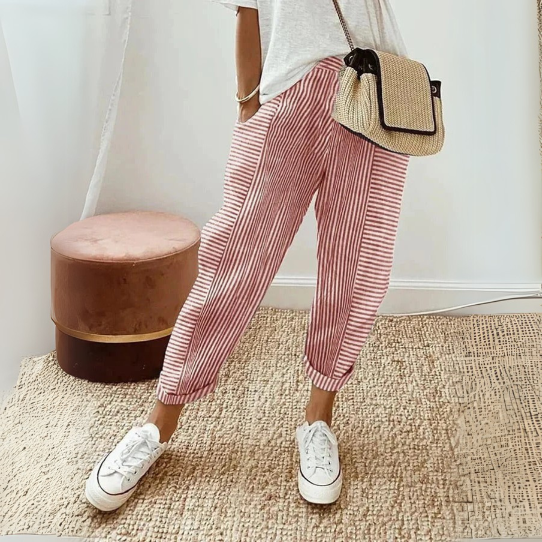 Adelaine Vossworth | Pink Striped Elastic Waist Cropped Pants