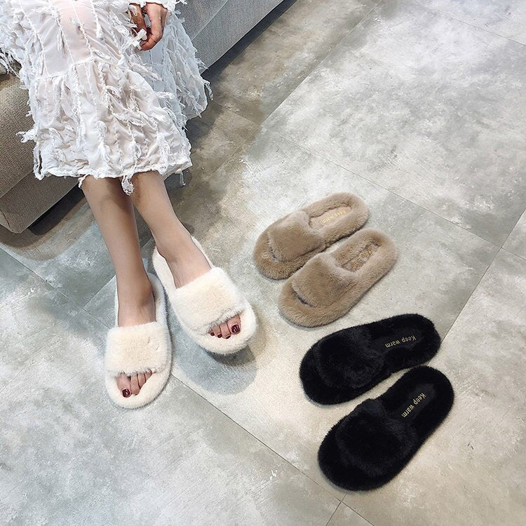 Jemma Pencombe | Fluffy Open Toe Slide Slippers For Women