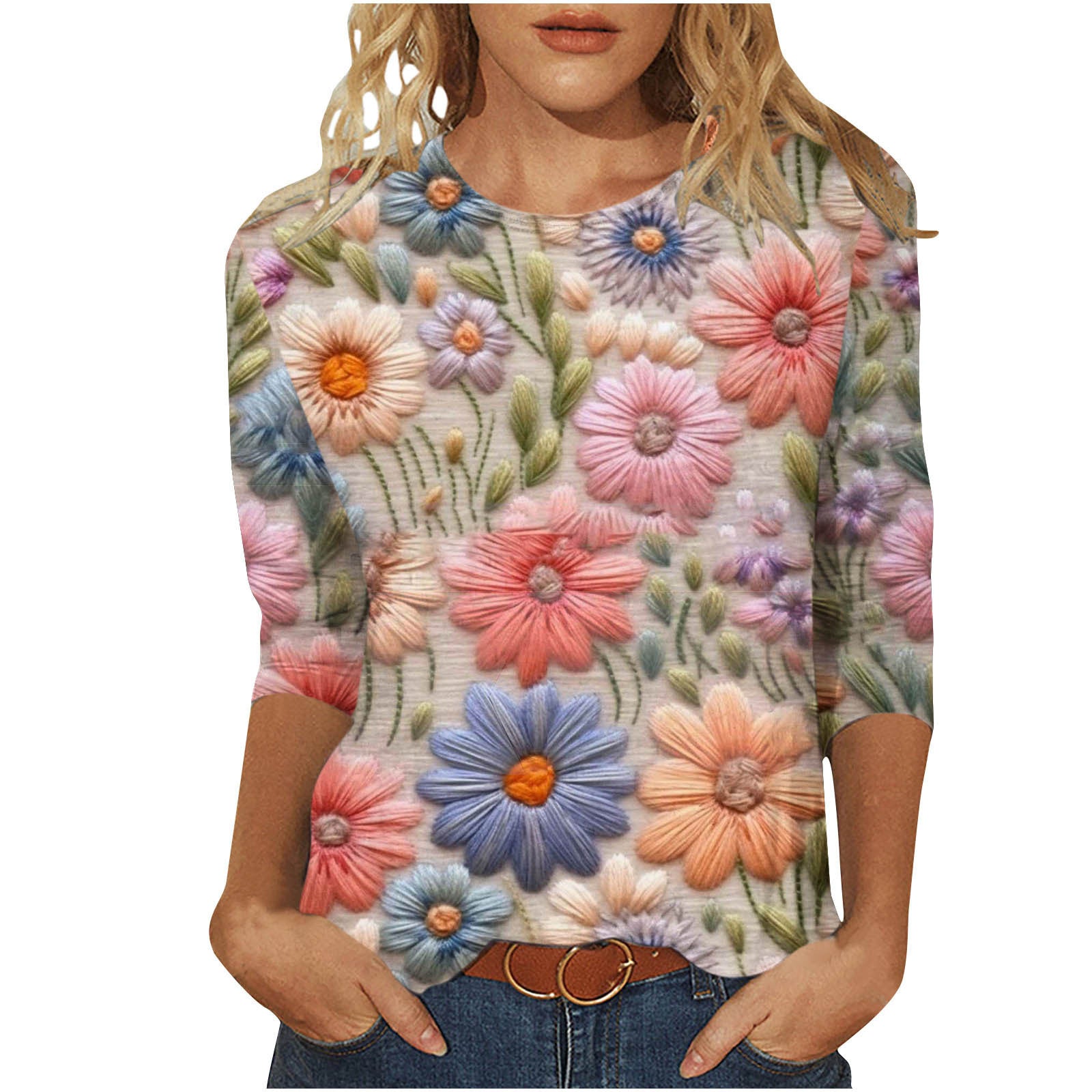 Isadora Winslow | 3D Floral Print Round Neck Top For Women