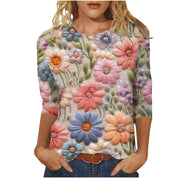 Isadora Winslow | 3D Floral Print Round Neck Top For Women