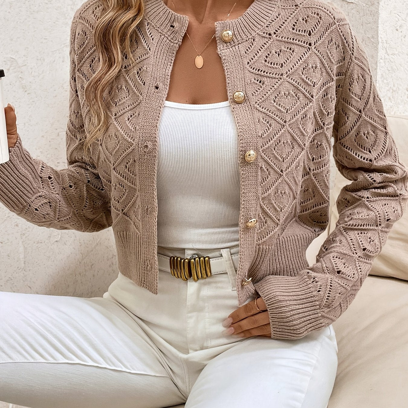 Camille Sorrentino | Diamond-Knit Sweater With Button-Front Detail For Women