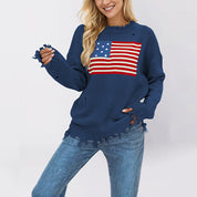 Renée Stafford | American Flag Distressed Knit Sweater For Women