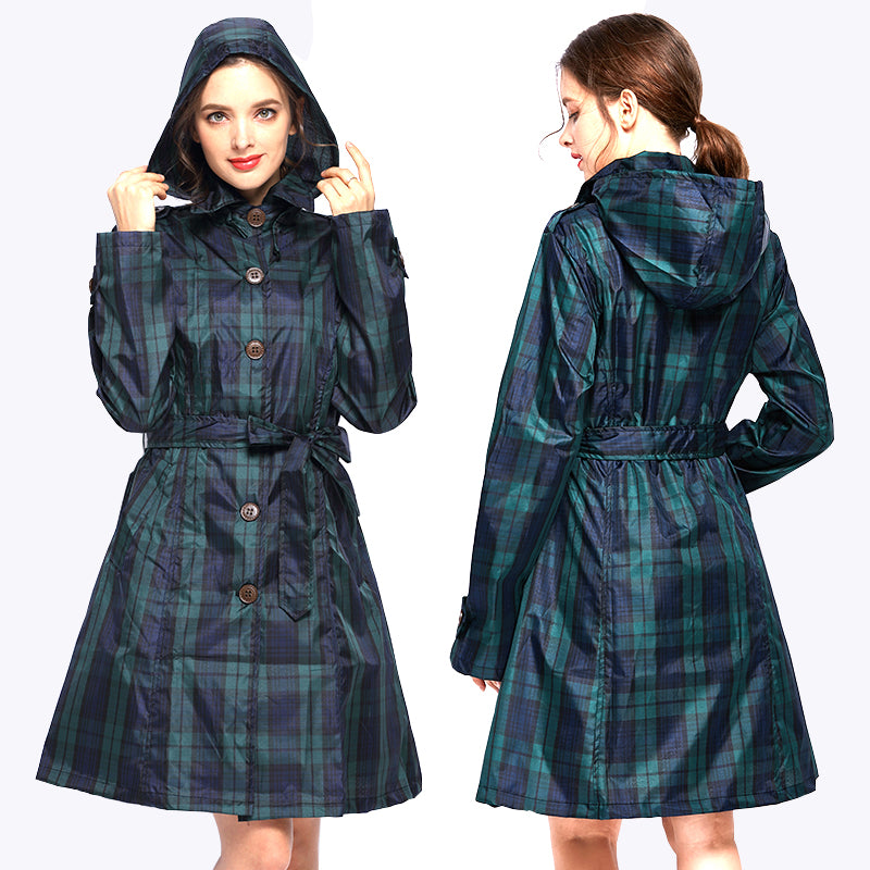 Cecilia Wrenmore | Hooded Plaid Trench Raincoat For Women