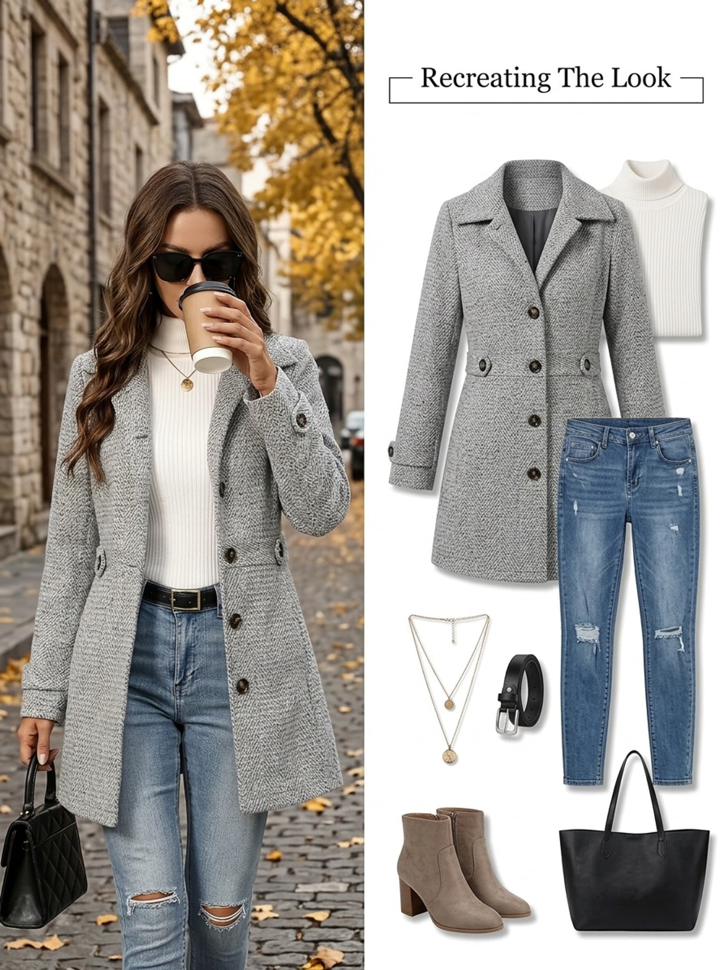 Gabrielle Norwood | Herringbone Pea Coat With Belted Waist