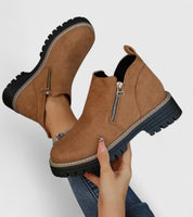 Lysandra Beauvois | Black Suede Ankle Boots with Gold Zip