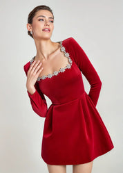 Margaux Delacourt | Velvet Cocktail Dress With Crystal Neckline