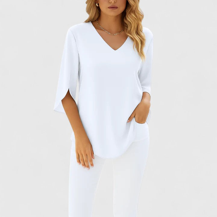 Nadine Ashbourne | Black V-Neck 3/4 Sleeve Blouse