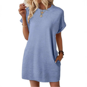 Seraphine Vauclere | Hot Pink Ribbed Crew Neck Mini T-Shirt Dress