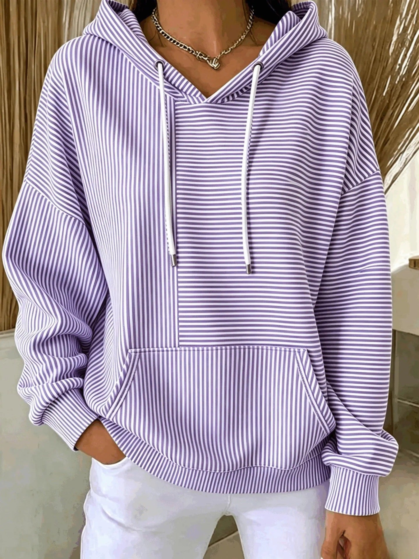 Genevieve Laurent | Striped Hooded Pocket Hoodie For Women