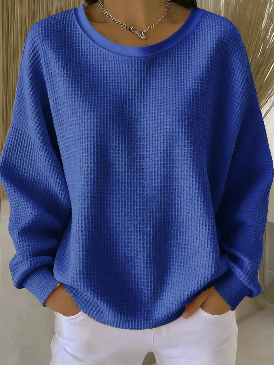 Nadia Brennan | Waffle Knit Oversized Pullover Sweatshirt For Women