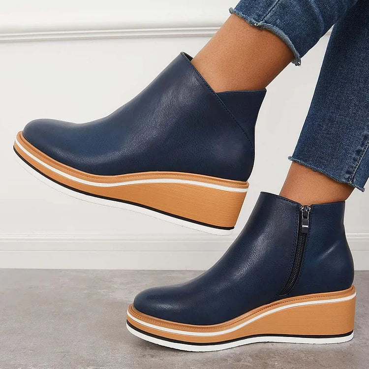 Lucette Fairborne | Navy Wedge Ankle Boots For Women