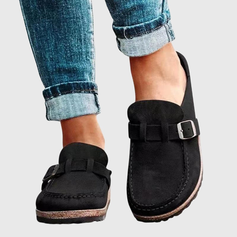 Cordelia Wrenshaw | Suede Buckle Clog Flats for Women